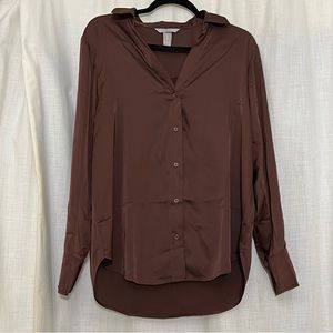 Brown Satin Button Up